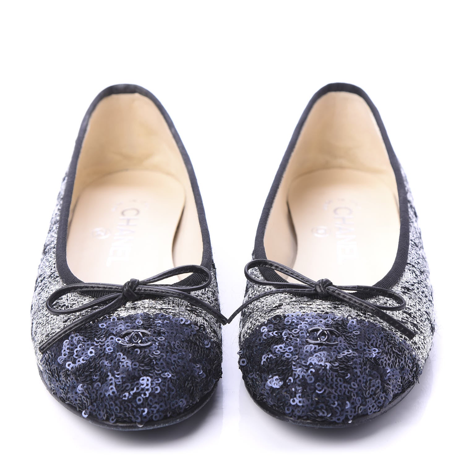 Chanel Tweed Sequin Cap Toe Ballerina Flats 36 Black Blue 2 of 9