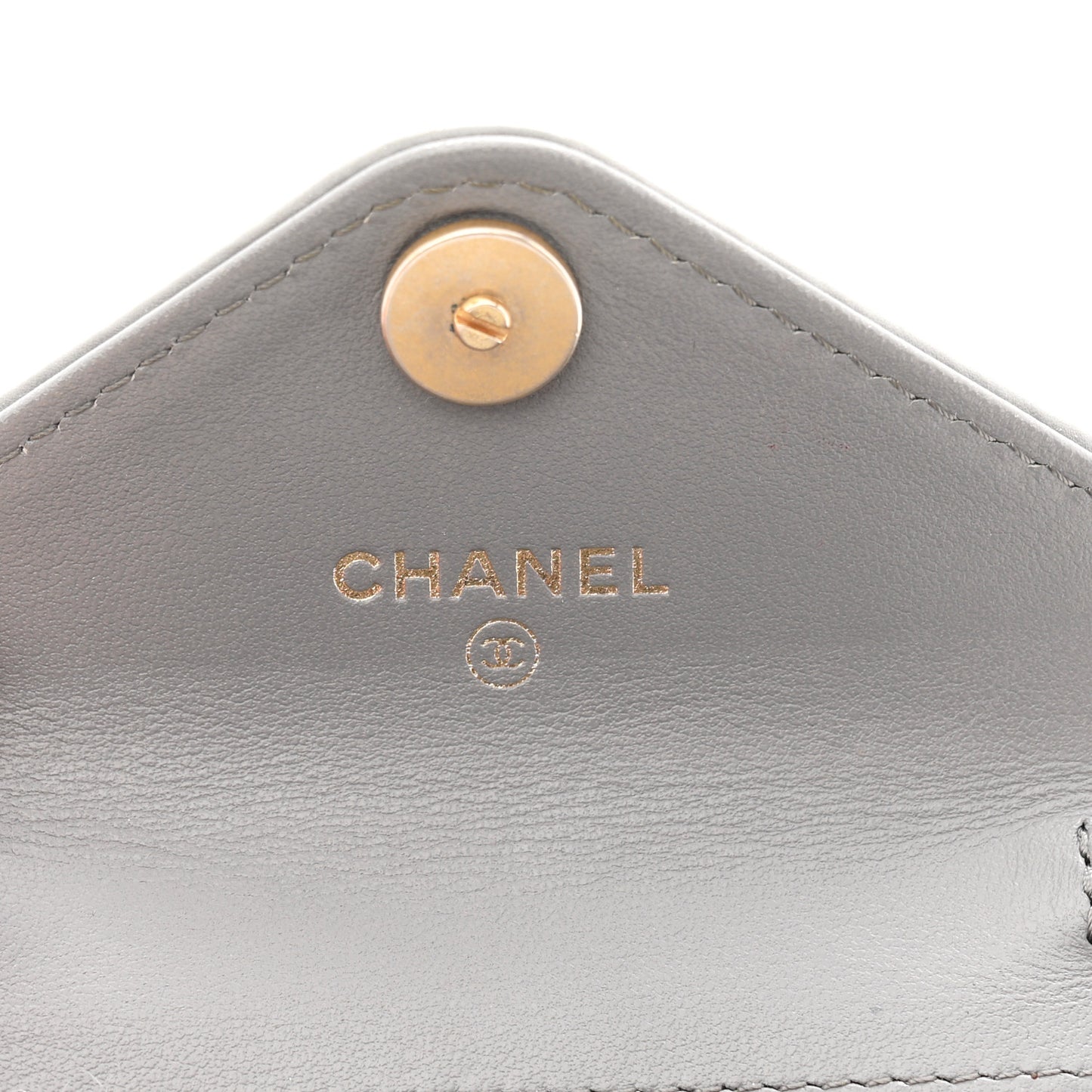 Calfskin Elaphe Double Chevron Card Case On Chain Grey