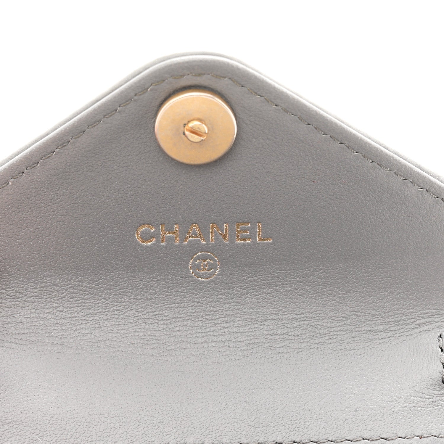Chanel Calfskin Elaphe Double Chevron Card Case On Chain Grey 6 of 11