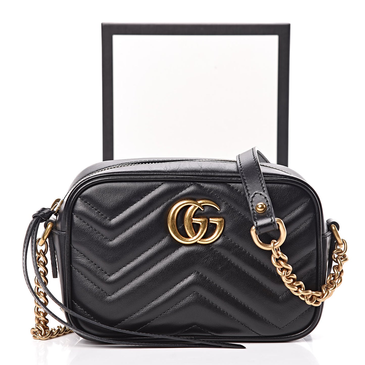 Calfskin Matelasse Mini GG Marmont Chain Shoulder Bag Black