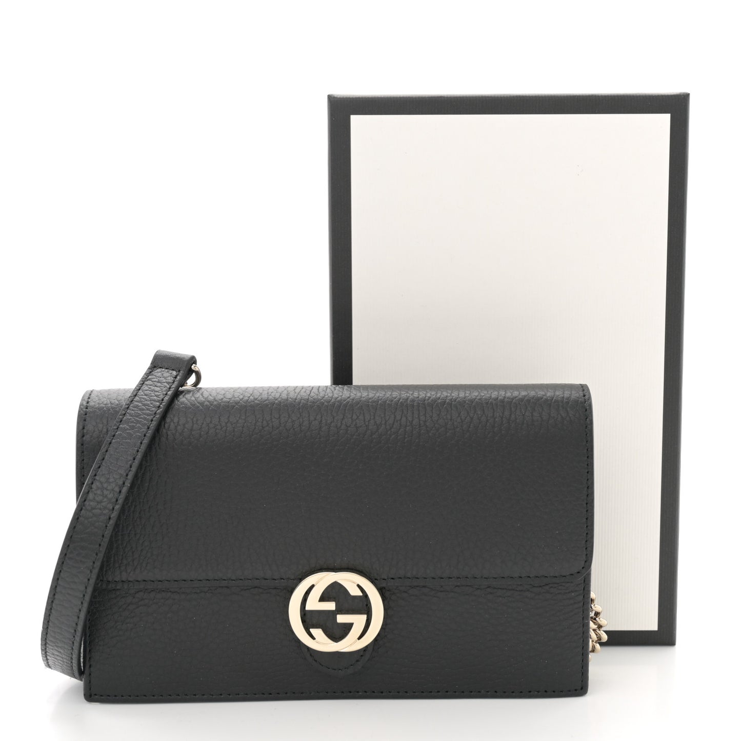 Dollar Calfskin Interlocking G Chain Wallet Black