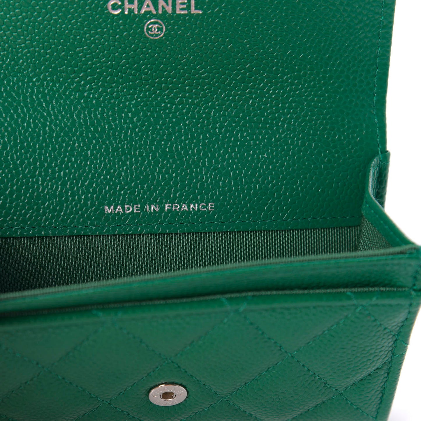 Caviar Quilted Flap Card Holder Wallet Green