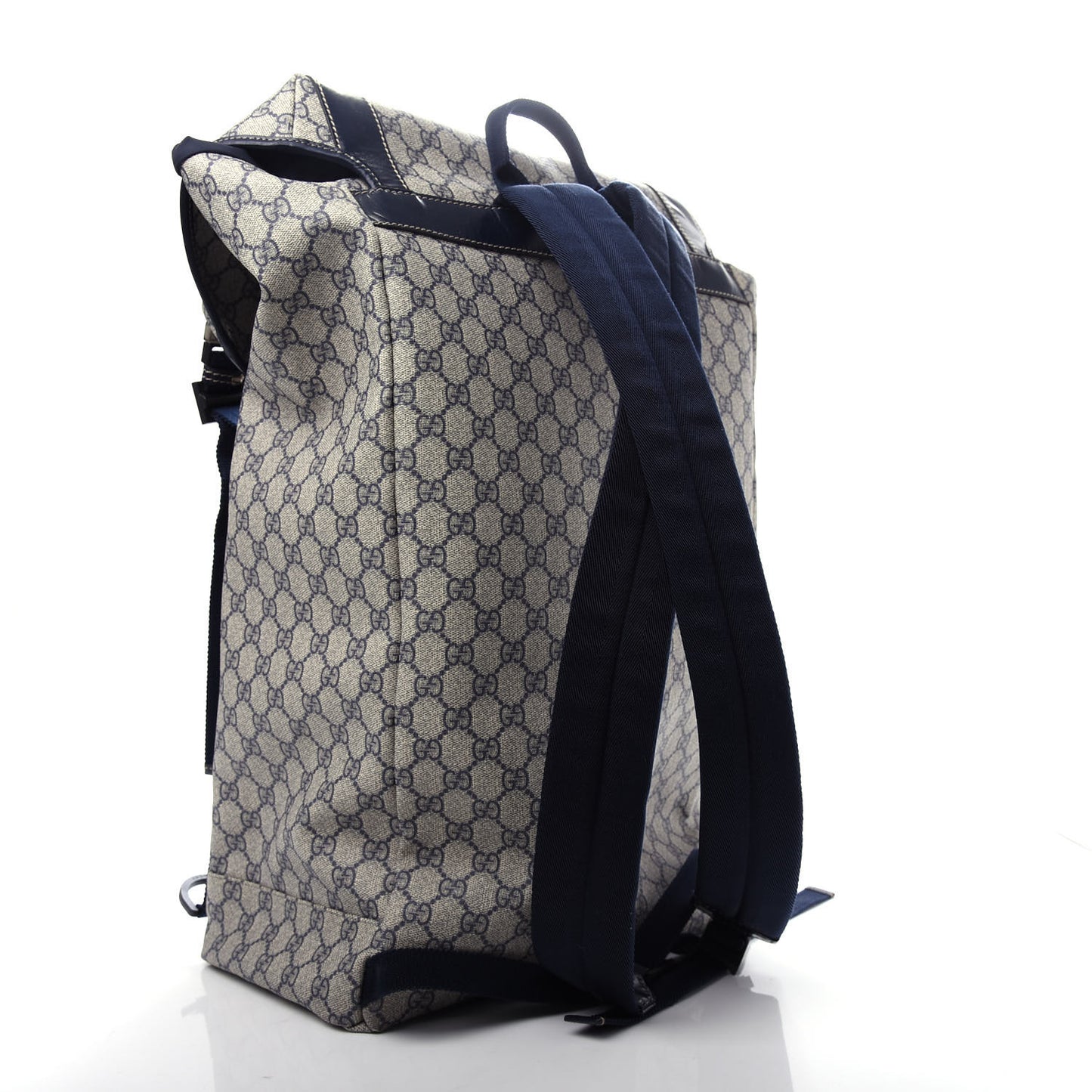 GG Supreme Monogram Large Interlocking G Double Buckle Backpack Navy