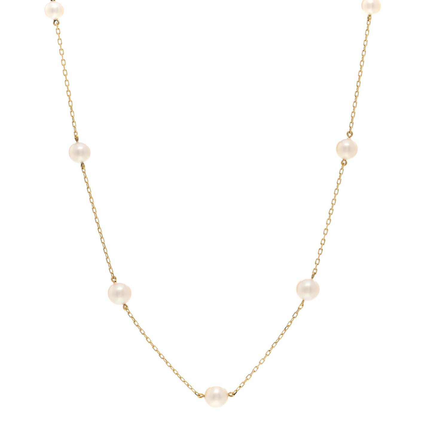 18K Yellow Gold Akoya Pearl 4.5-6mm Station Necklace