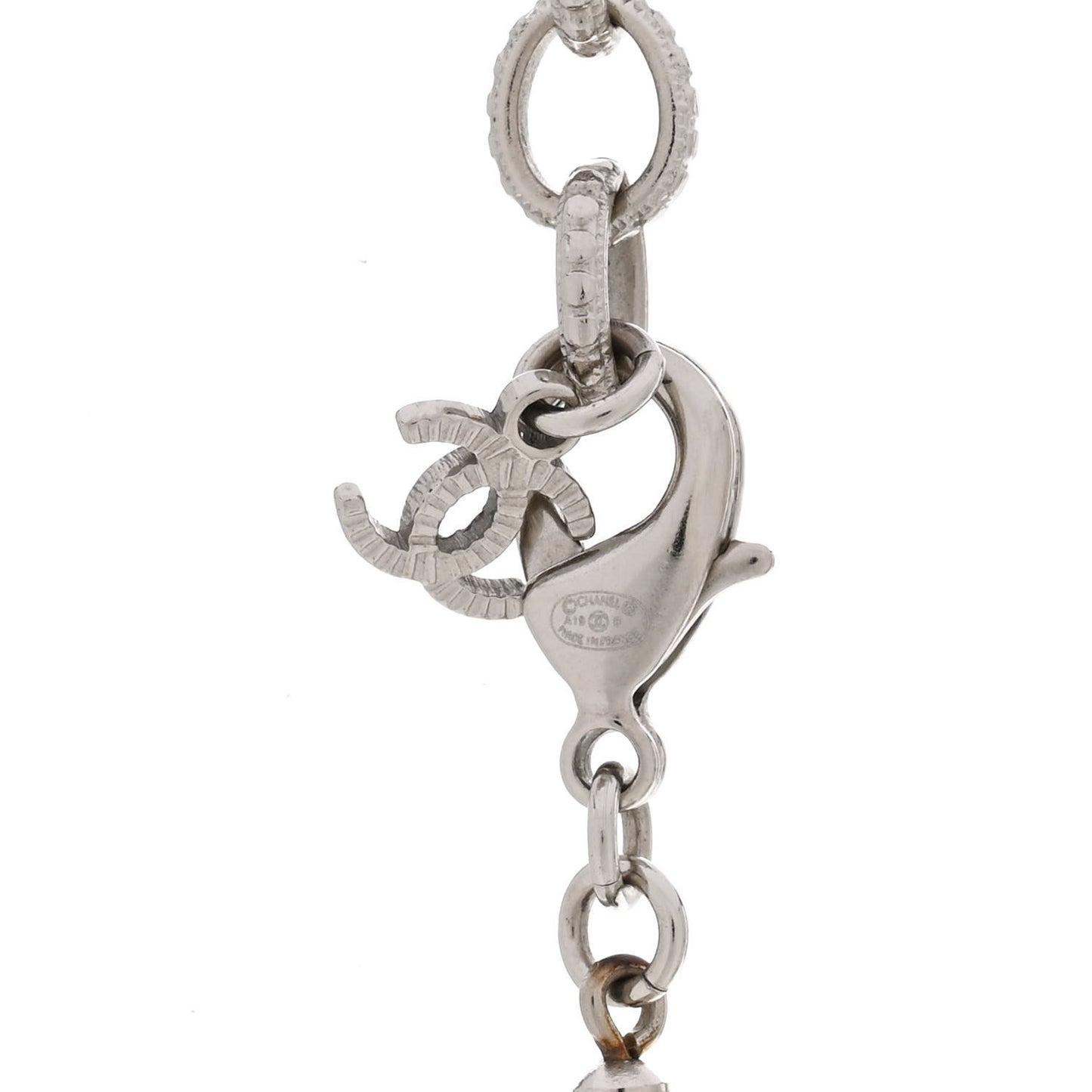 Pearl Bead Tweed Effect CC Long Necklace Silver Black Blue