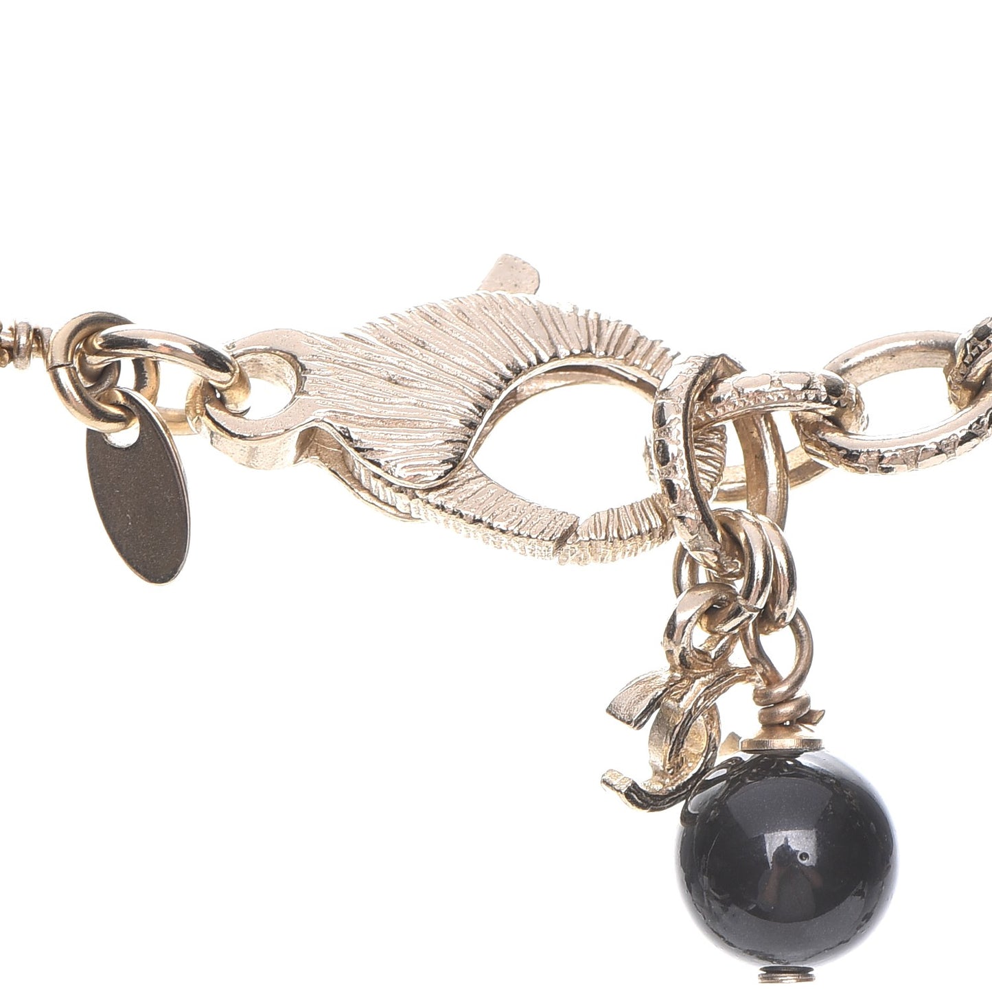 Pearl Bead Enamel CC Long Necklace Black Gold