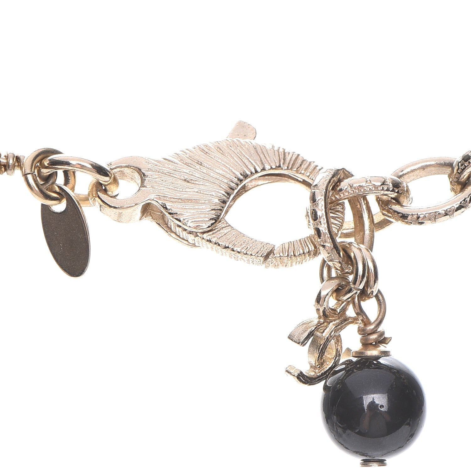 Chanel Pearl Bead Enamel CC Long Necklace Black Gold 5 of 7