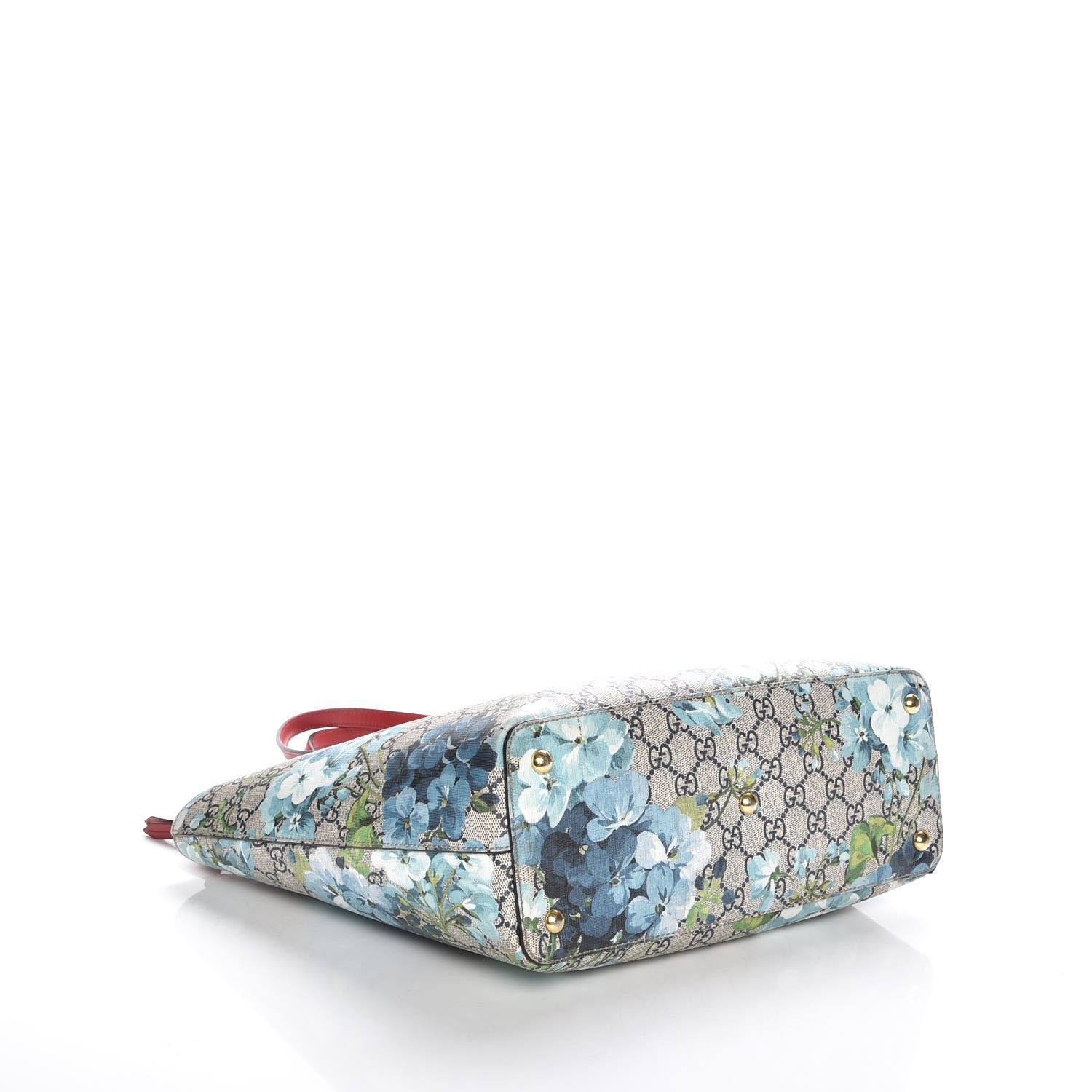 Gucci GG Supreme Monogram Blooms Medium Zippered Bucket Tote Beige Blue Navy Hibiscus Red 4 of 9