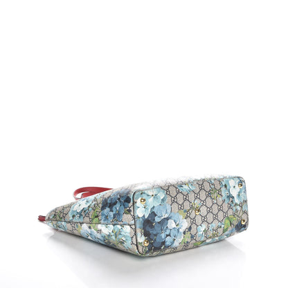 Gucci GG Supreme Monogram Blooms Medium Zippered Bucket Tote Beige Blue Navy Hibiscus Red 4 of 9