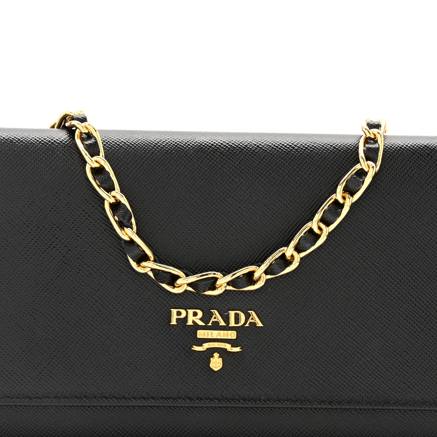 Prada Saffiano Metal Oro Chain Wallet Black 8 of 14