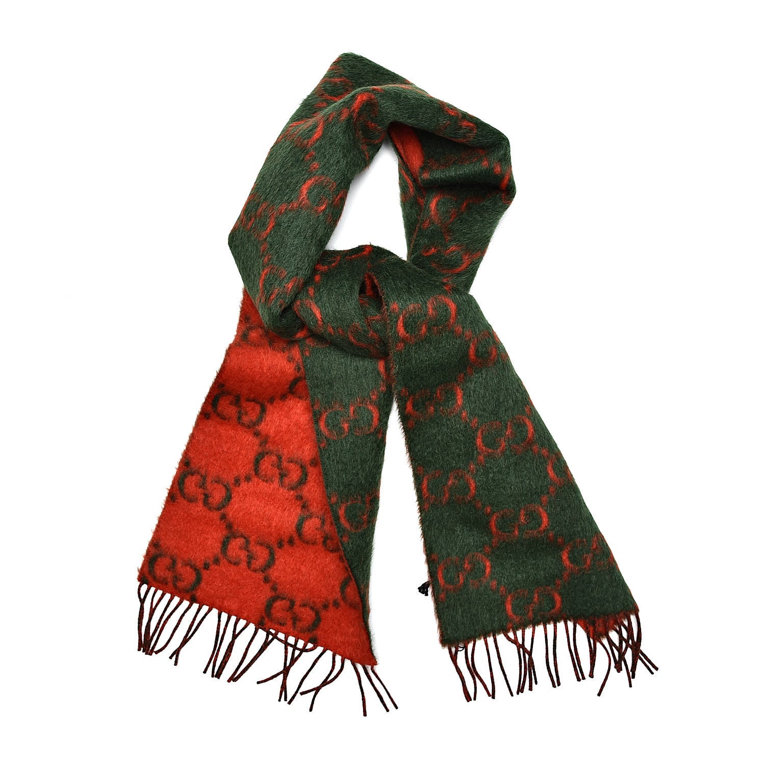 Gucci Wool Alpaca GG Monogram Big GG Rock Scarf Green Red 1 of 5