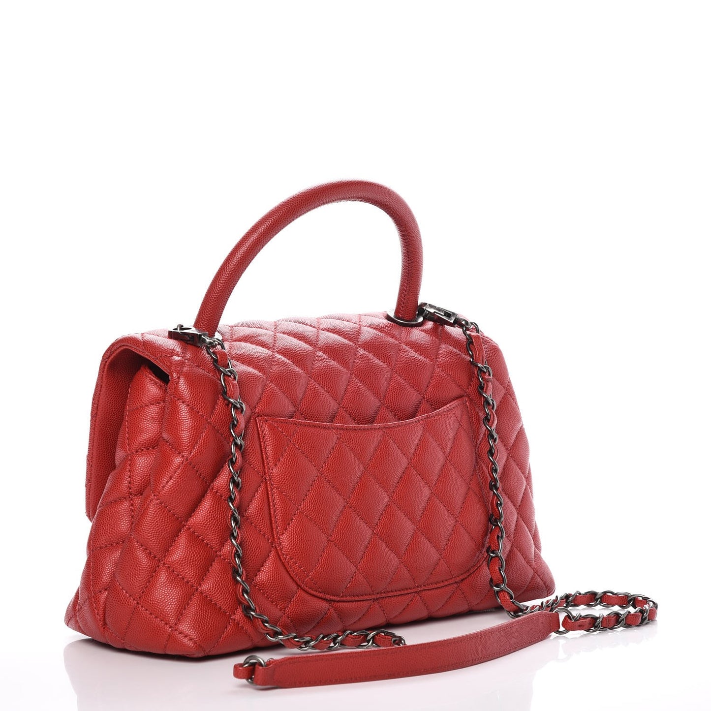 Caviar Quilted Small Coco Handle Flap Red