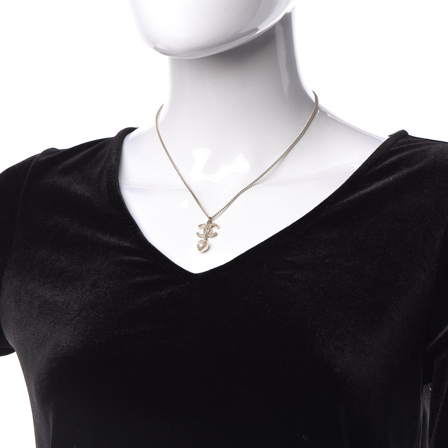 Pearl CC Drop Necklace Gold