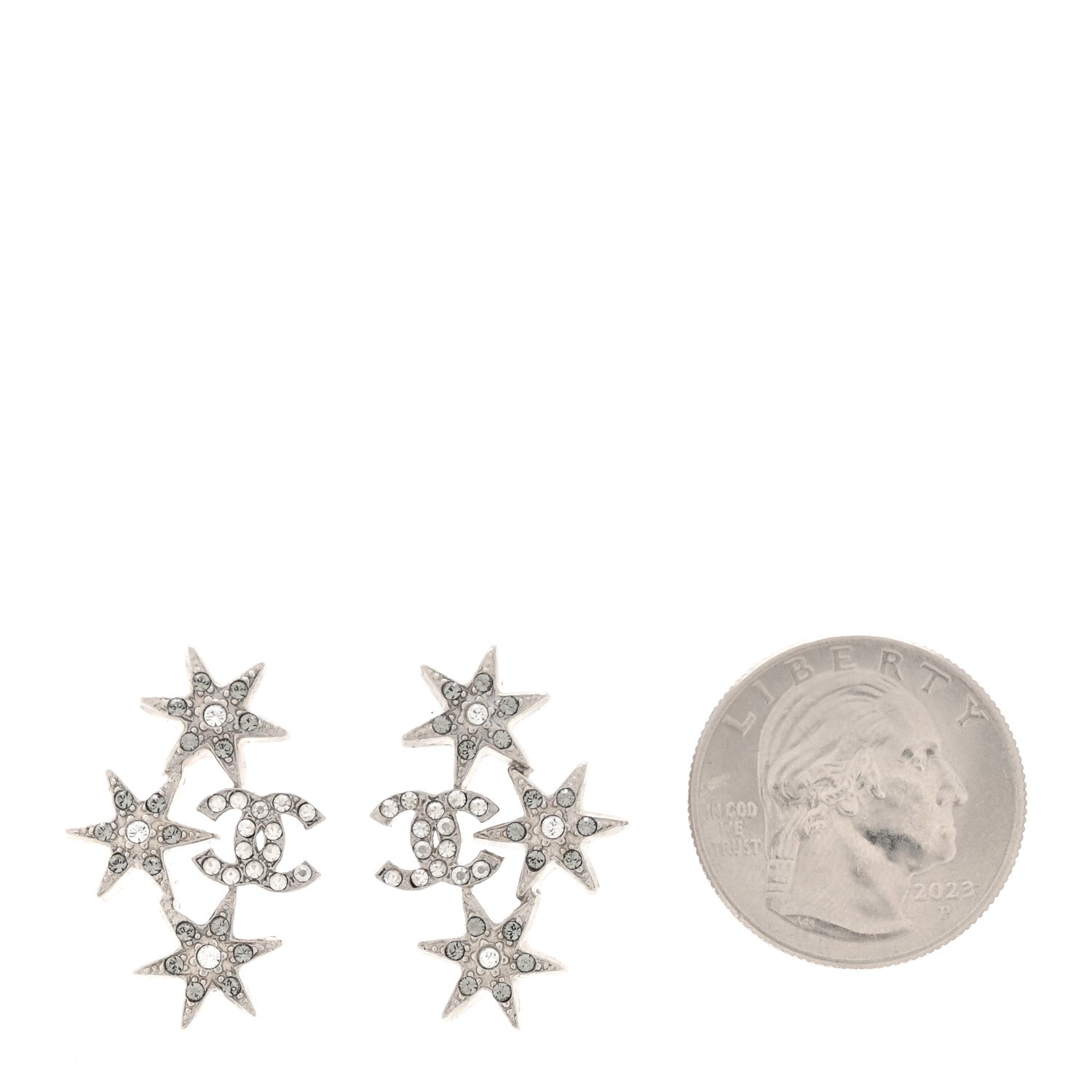 Chanel Crystal Star CC Earrings Silver 2 of 4
