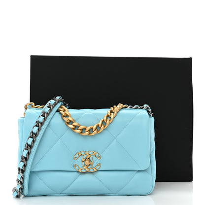 Chanel Shiny Lambskin Quilted Medium Chanel 19 Flap Light Blue 11 of 11