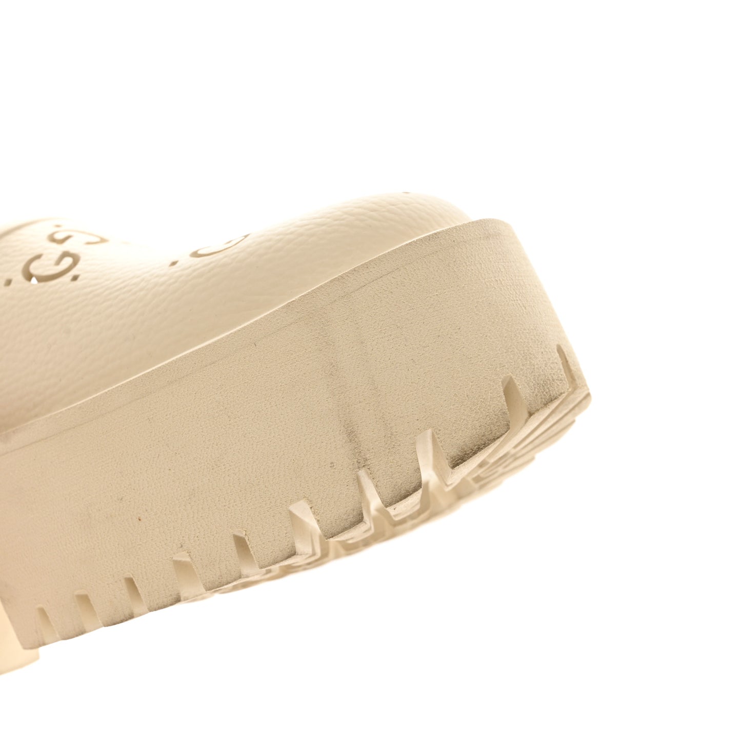Rubber GG Monogram Perforated Elea Platform 55mm Lug Sole Sandals 37 Mystic White