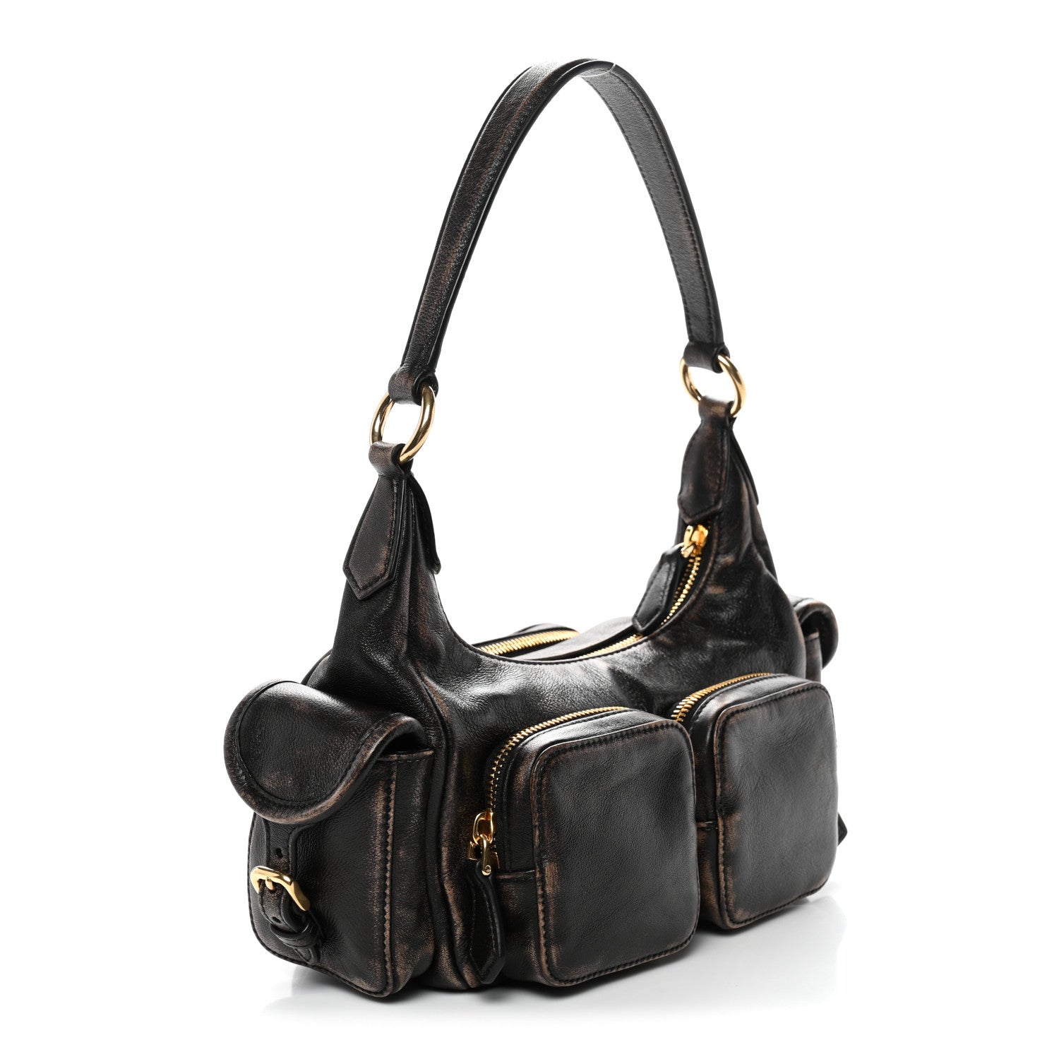 Miu Miu Distressed Nappa Pocket Bag Sand Coffee 3 of 9