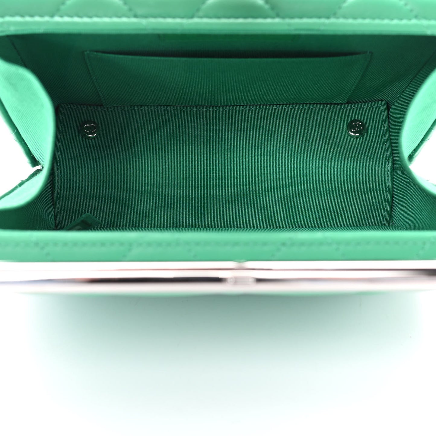 Quilted Lambskin Metal Bar Clutch Bag Green