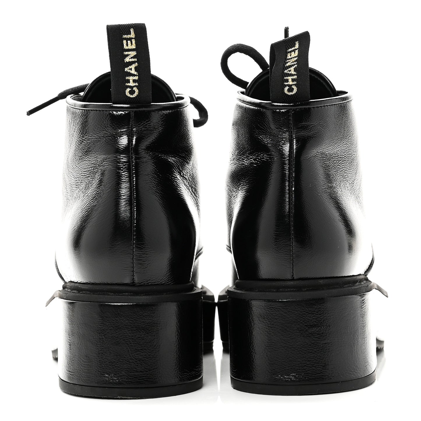 Shiny Calfskin Pearl Lace Up Combat Short Boots 38 Black