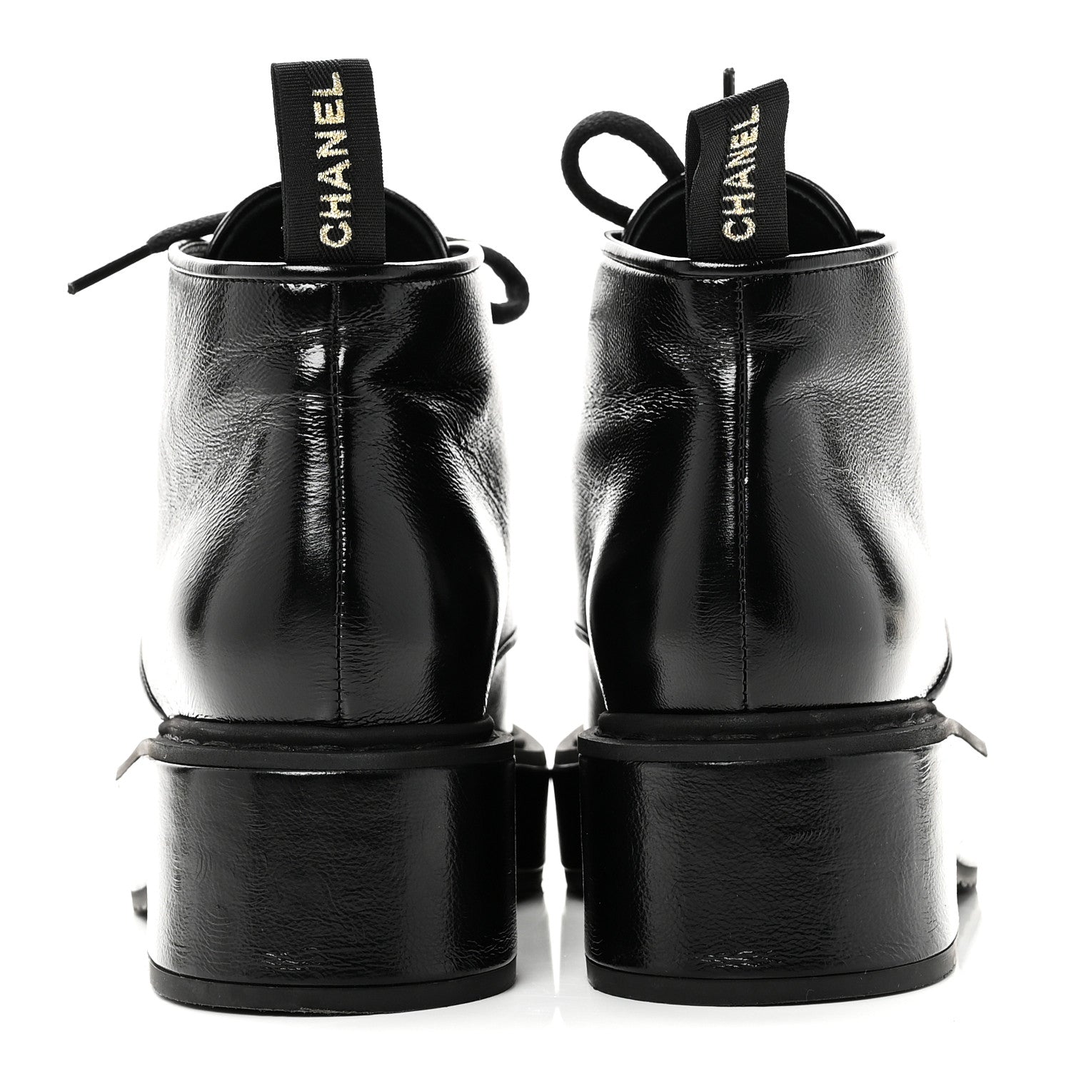 Chanel Shiny Calfskin Pearl Lace Up Combat Short Boots 38 Black 6 of 10