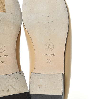 Chanel Lambskin Cap Toe CC Ballerina Flats 36 Beige Black 6 of 13