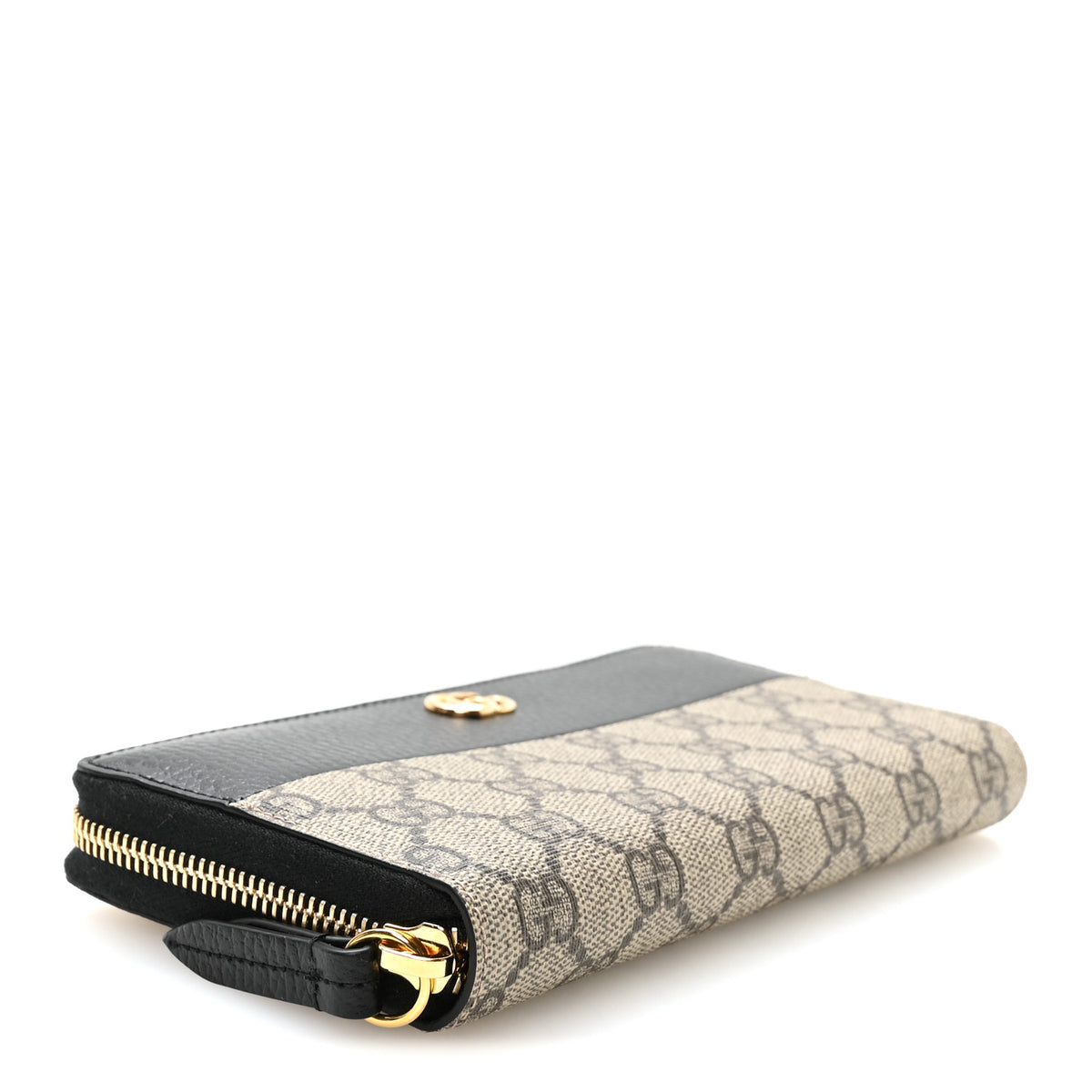 Dollar Calfskin GG Supreme Monogram GG Marmont Zip Around Wallet Black Beige Ebony