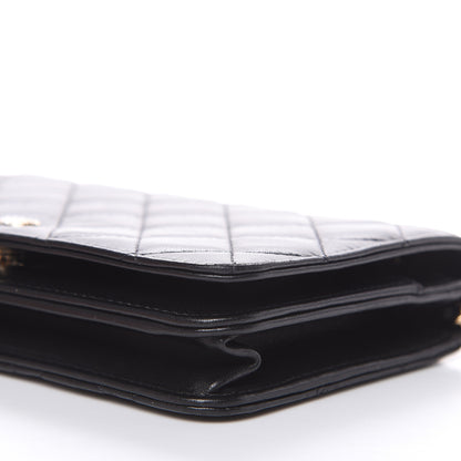 Chanel Lambskin Quilted Pearl Wallet On Chain WOC Black 10 of 14