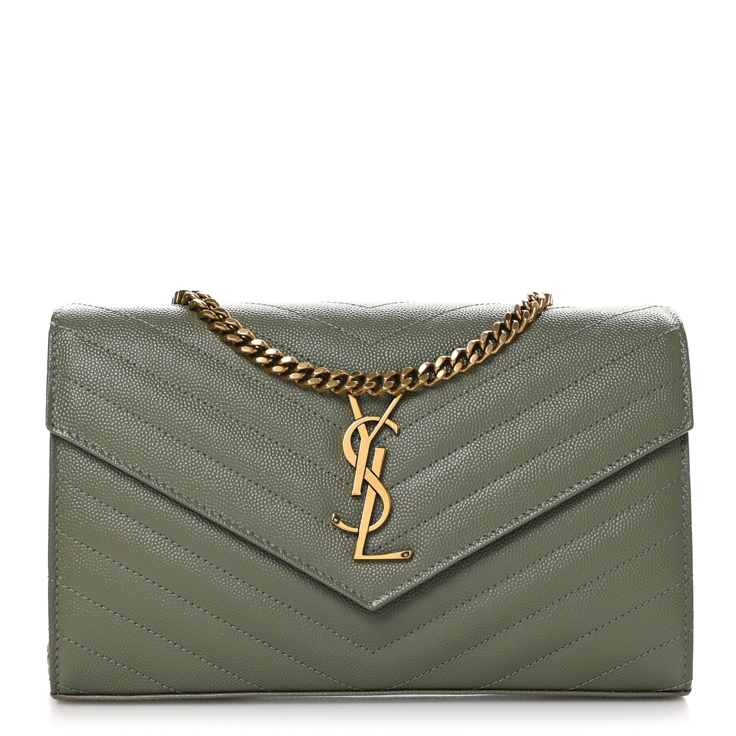 Grain De Poudre Matelasse Chevron Monogram Chain Wallet Light Sage