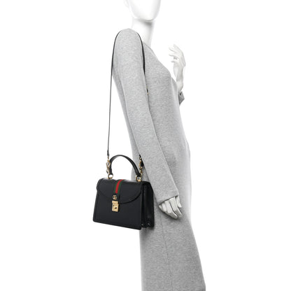 Gucci Textured Dollar Calfskin Web Small Ophidia Padlock Top Handle Bag Black 2 of 11