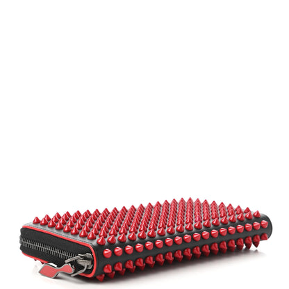 Christian Louboutin Calfskin Paris Panettone Spiked Zip Around Wallet Black Red 4 of 9