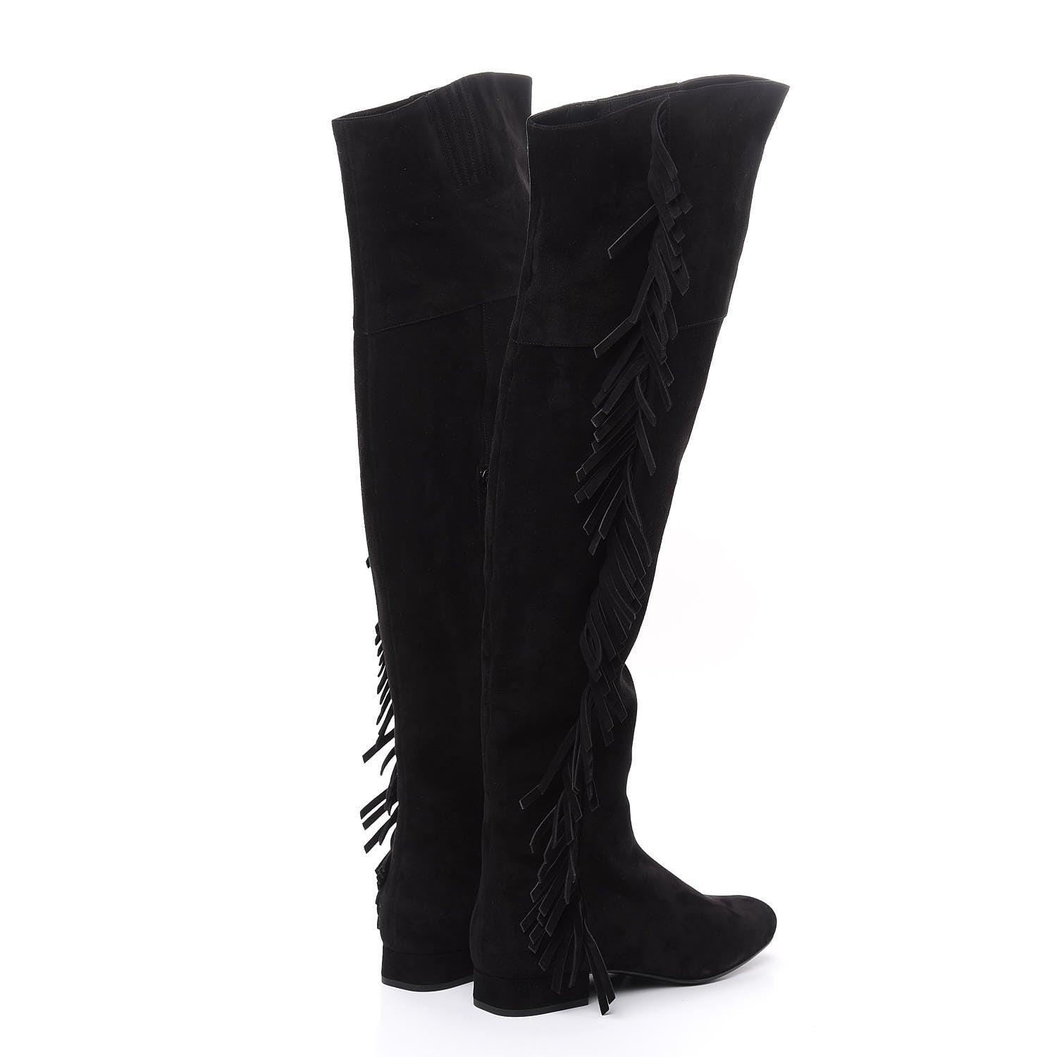Saint Laurent Suede Goatskin BB 20 Over The Knee Fringed Boots 37.5 Black 4 of 7