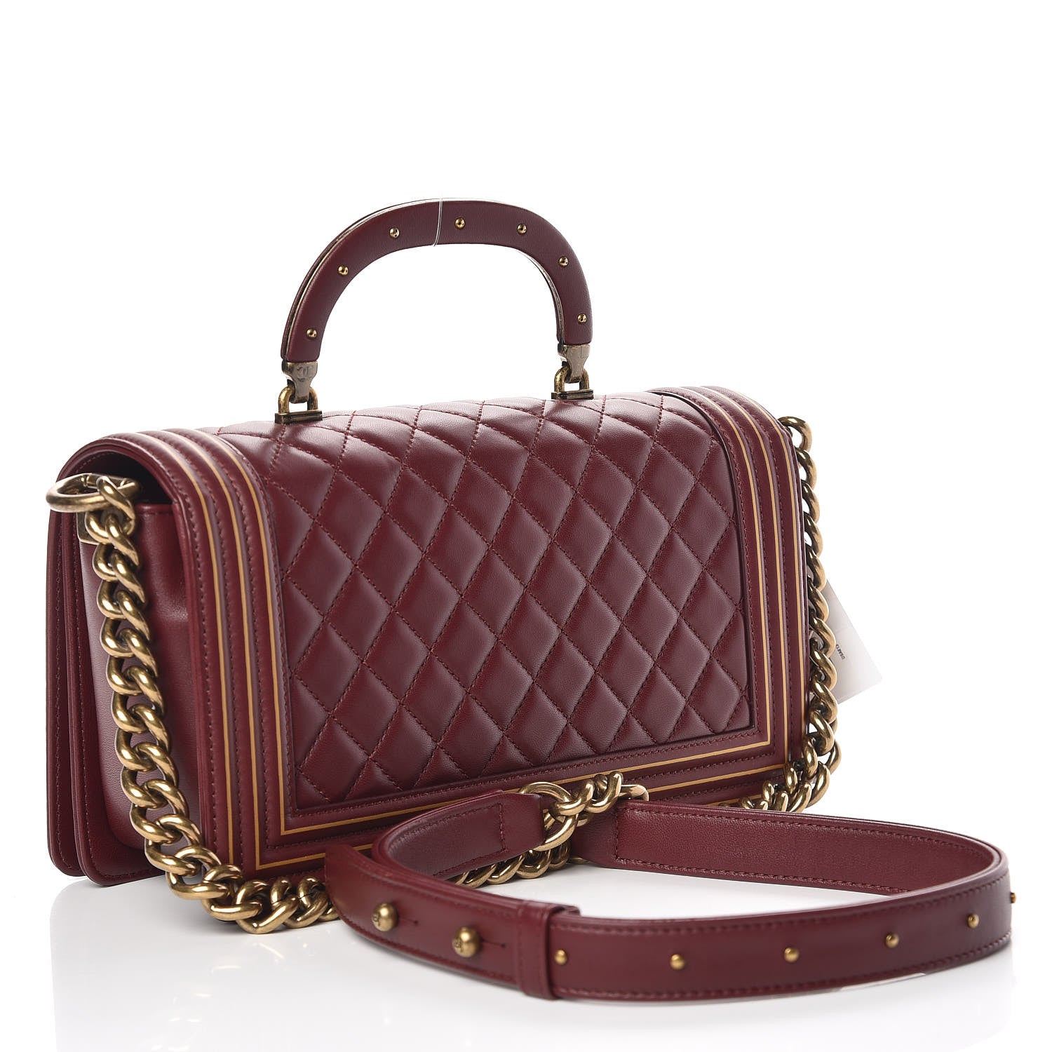 Chanel Lambskin Quilted Medium Boy Studded Handle Flap Burgundy Gold 3 of 26