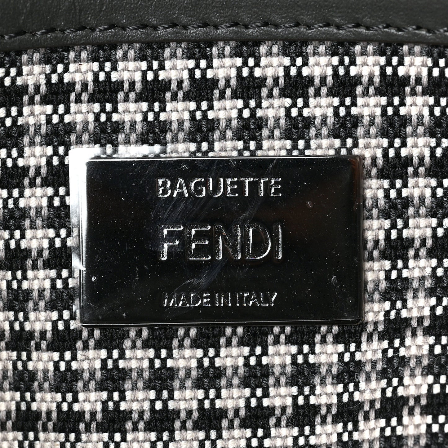 Wool Vitello King Houndstooth FF Embroidered Baguette Grigio Anthracite