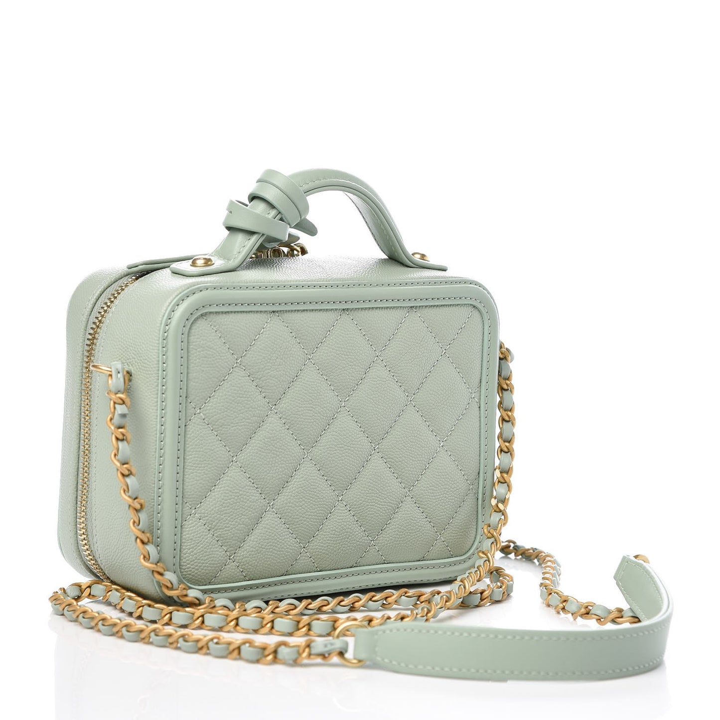 Caviar Quilted Small CC Filigree Vanity Case Mint