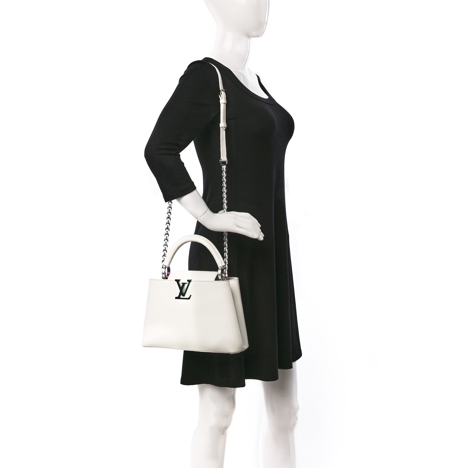 Louis Vuitton Taurillon Braided Chain Capucines BB Snow 2 of 12