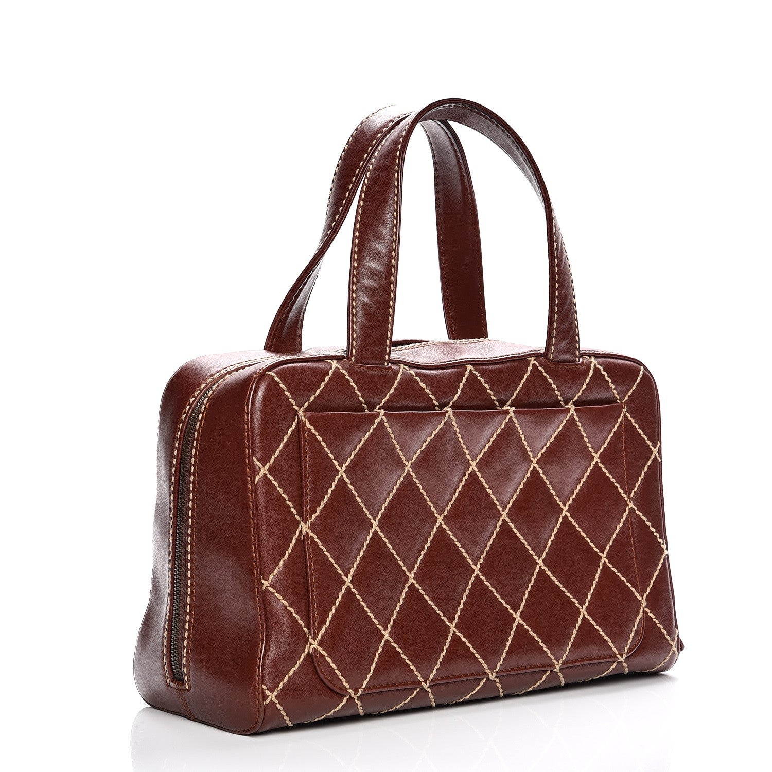 Chanel Calfskin Contrast Stitch Surpique Bowler Brown 3 of 14