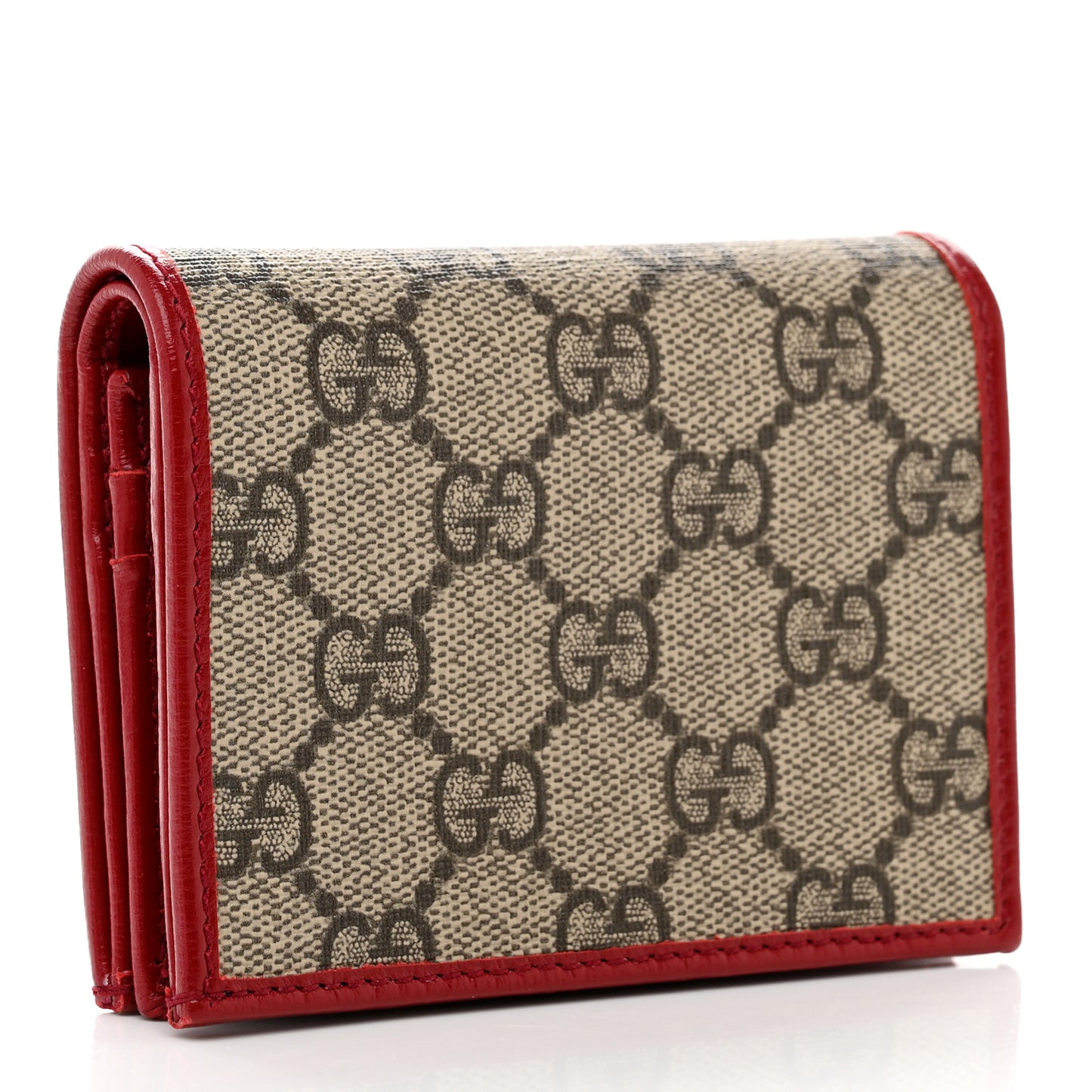 GG Supreme Monogram Azalea Calfskin Horsebit 1955 Card Case Wallet Beige Ebony New Cherry Red
