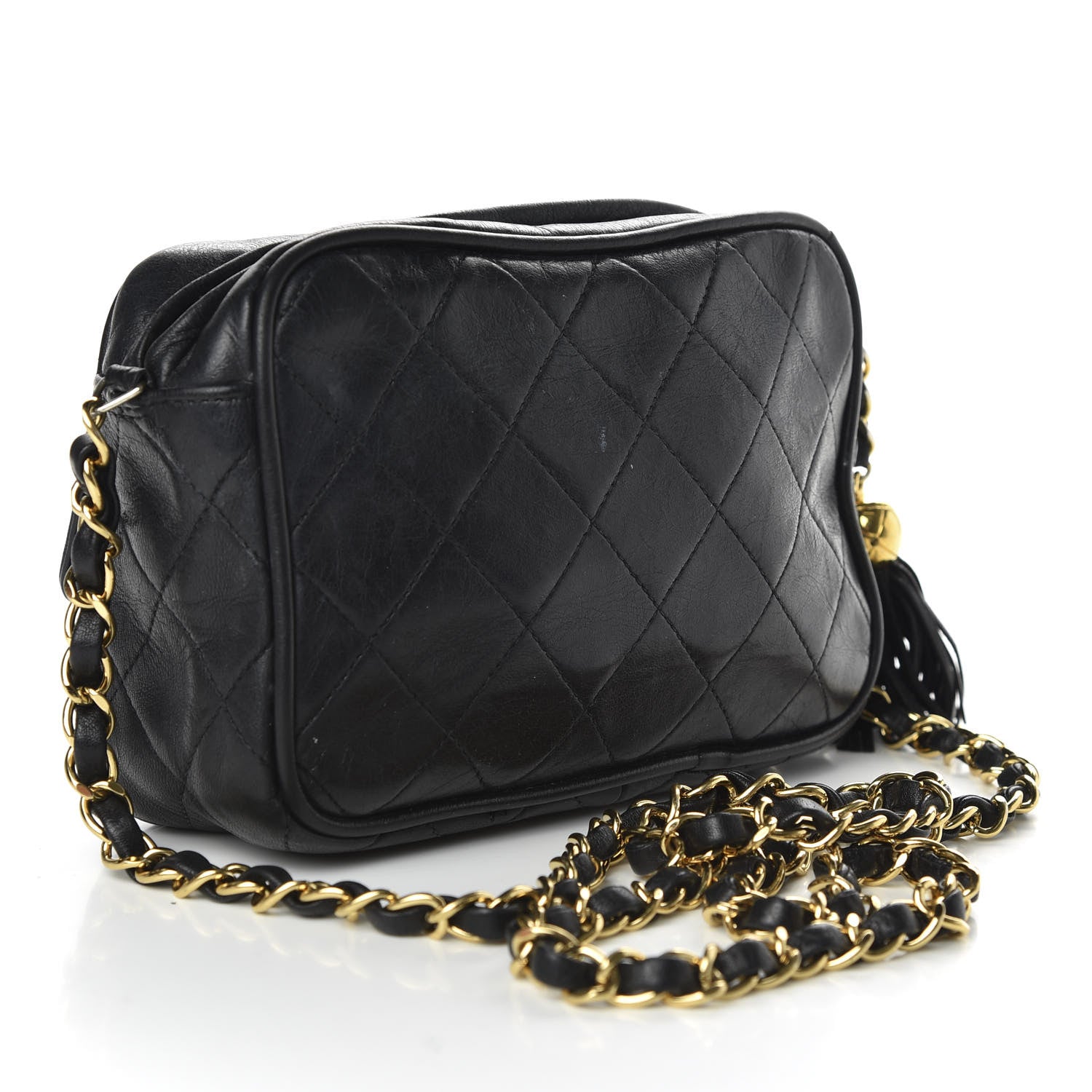 Chanel Lambskin Quilted CC Tassel Camera Case Black 3 of 9