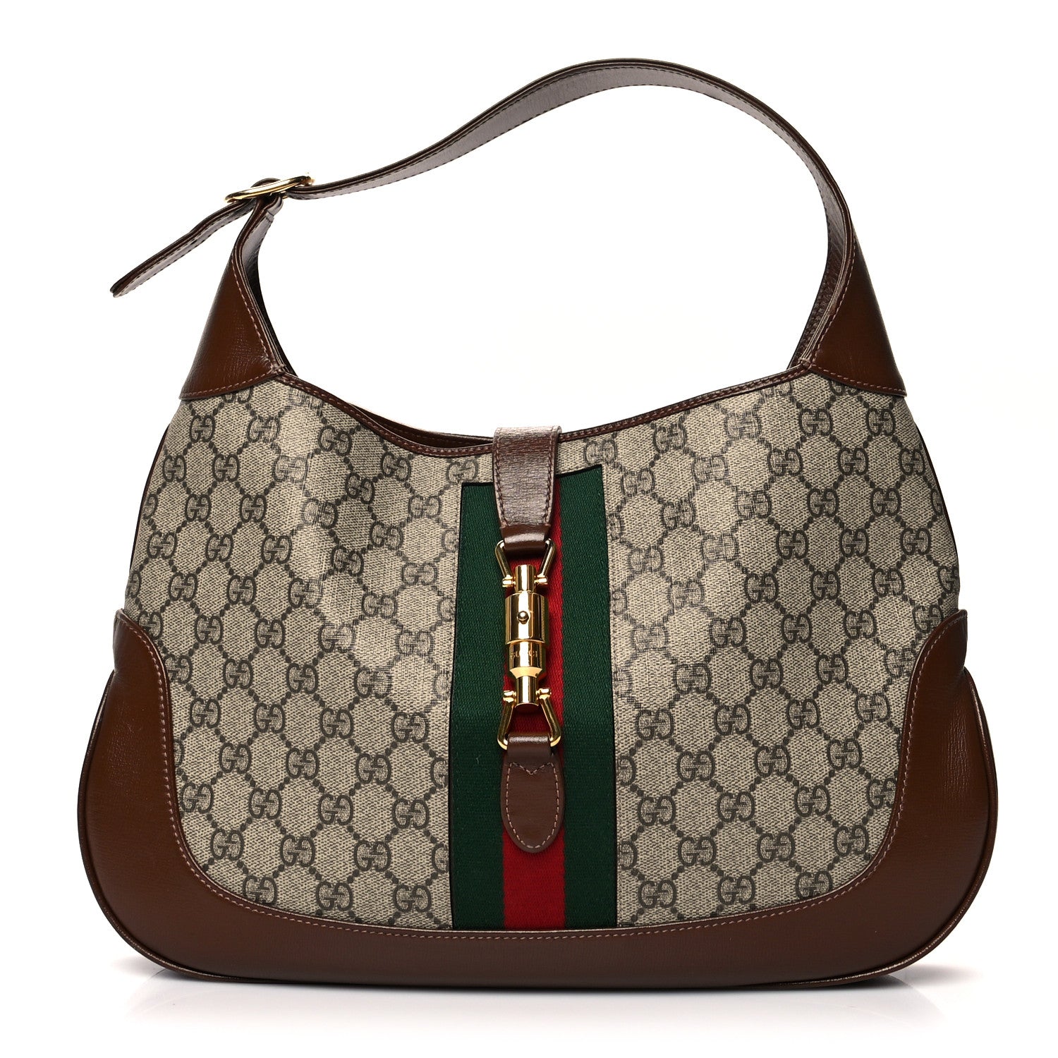 Gucci GG Supreme Monogram Azalea Calfskin Web Medium Jackie 1961 Hobo Beige Ebony Brown Sugar 1 of 13