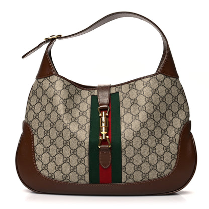 Gucci GG Supreme Monogram Azalea Calfskin Web Medium Jackie 1961 Hobo Beige Ebony Brown Sugar 1 of 13