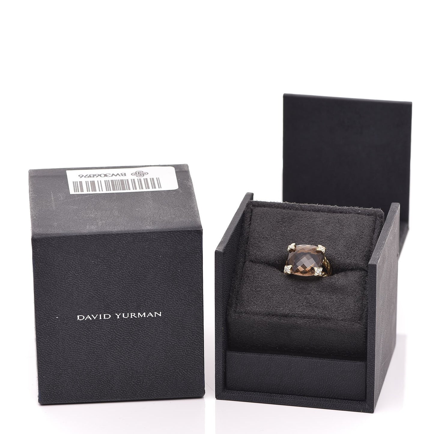 18K Yellow Gold Diamond Smokey Topaz 15mm Chatelaine Ring 50 5.5