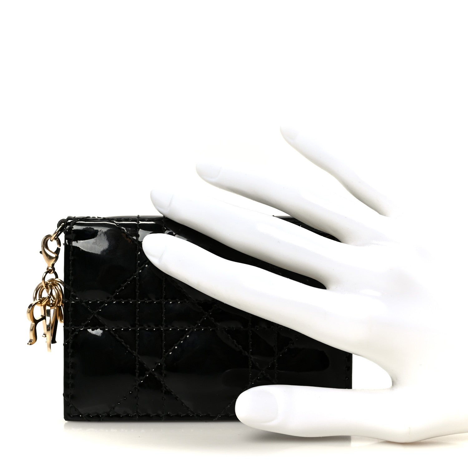Christian Dior Patent Cannage Small Lady Dior Flap Card Holder Black 2 of 8
