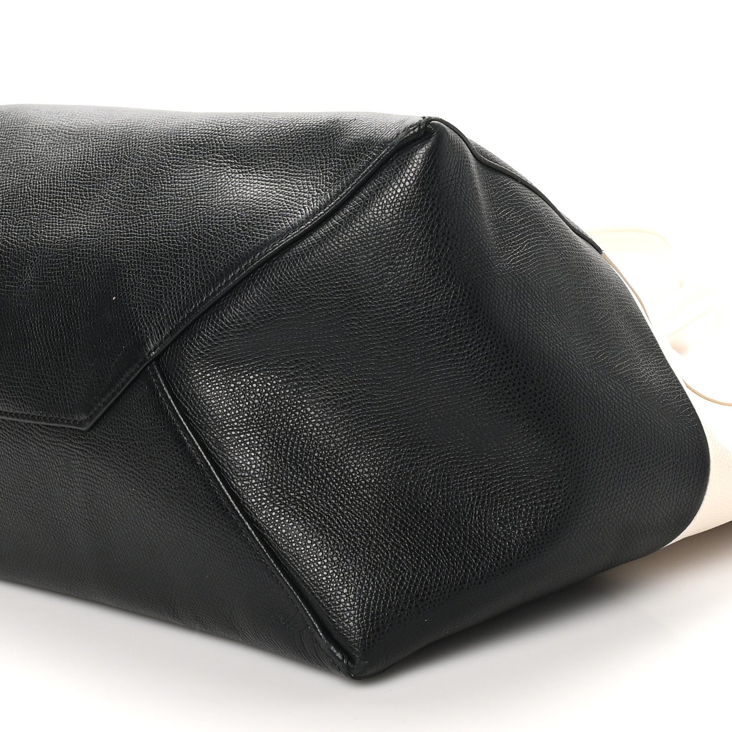 Grained Calfskin Horizontal Bi-Color Cabas White Black