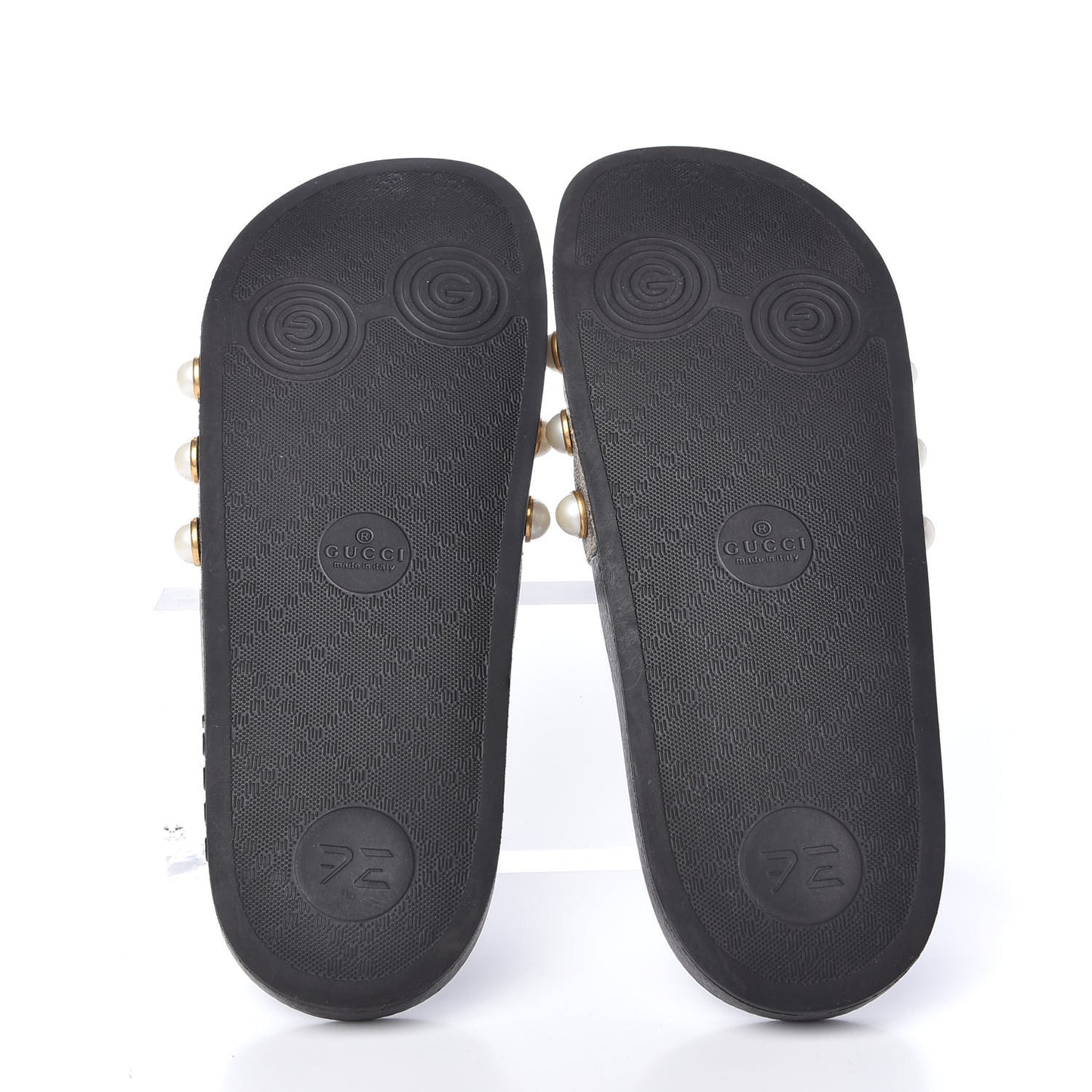 GG Supreme Monogram Slide Pearls Sandals 39 Beige