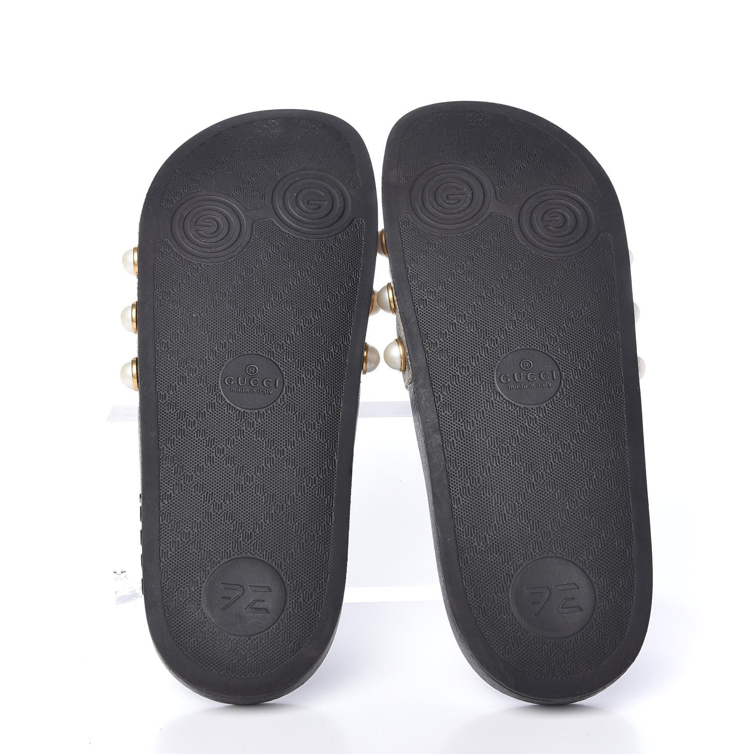 Gucci GG Supreme Monogram Slide Pearls Sandals 39 Beige 5 of 7