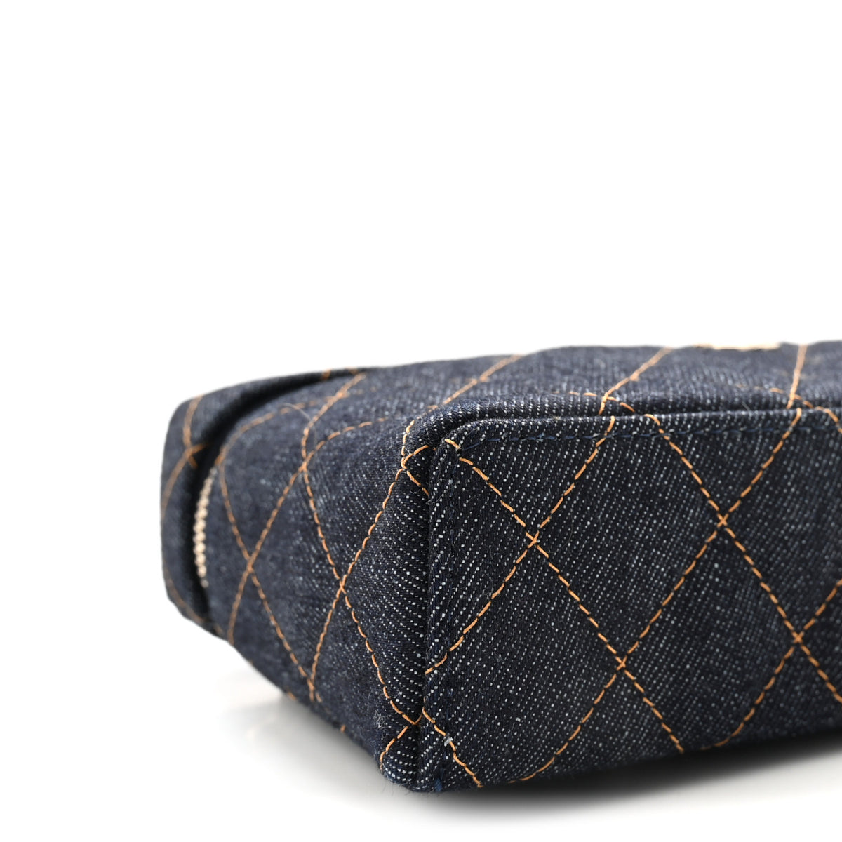 Chanel Denim Quilted Top Handle Slim Vanity Case With Chain Dark Blue Orange 9 of 11