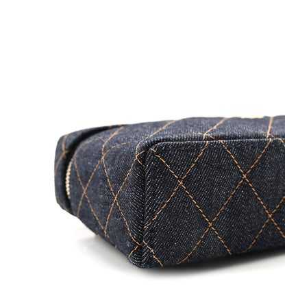 Chanel Denim Quilted Top Handle Slim Vanity Case With Chain Dark Blue Orange 9 of 11