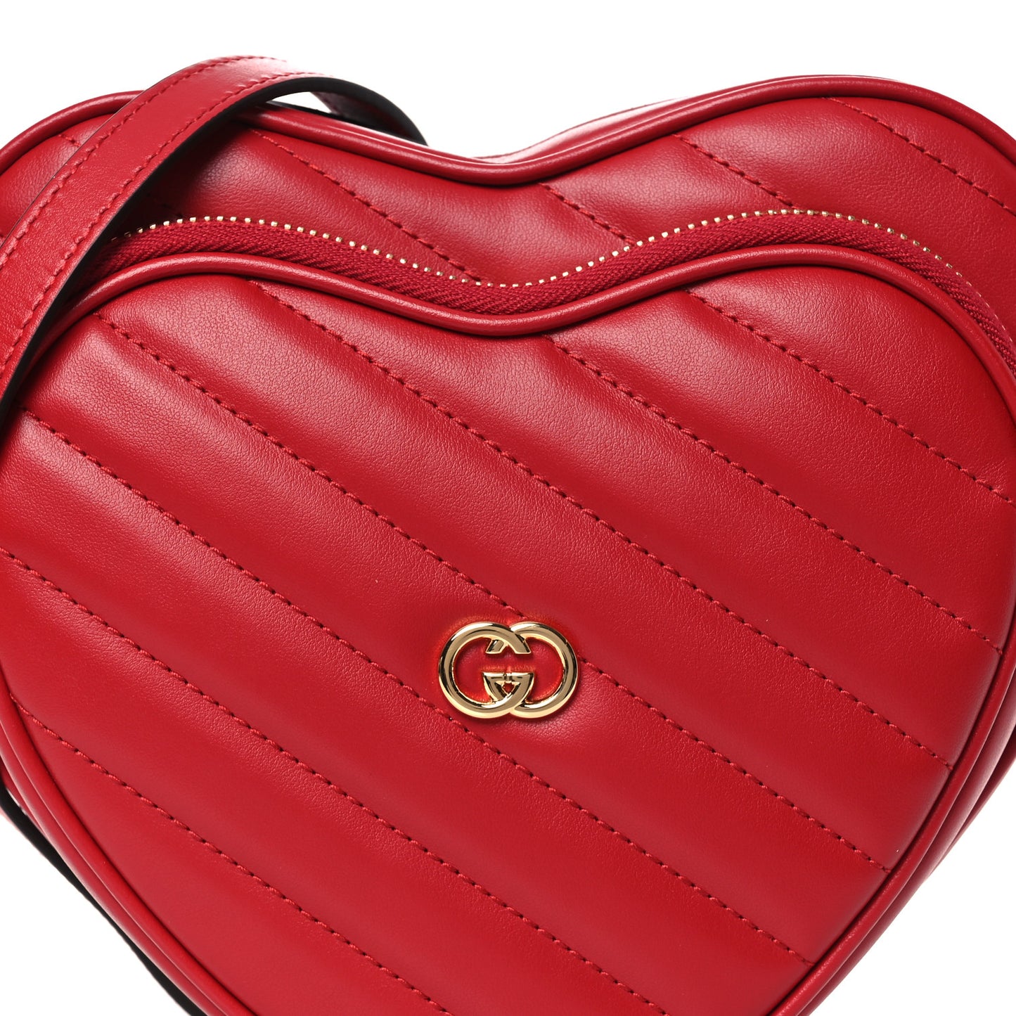 Calfskin Matelasse Diagonal Mini Interlocking G Heart Shoulder Bag Hibiscus Red