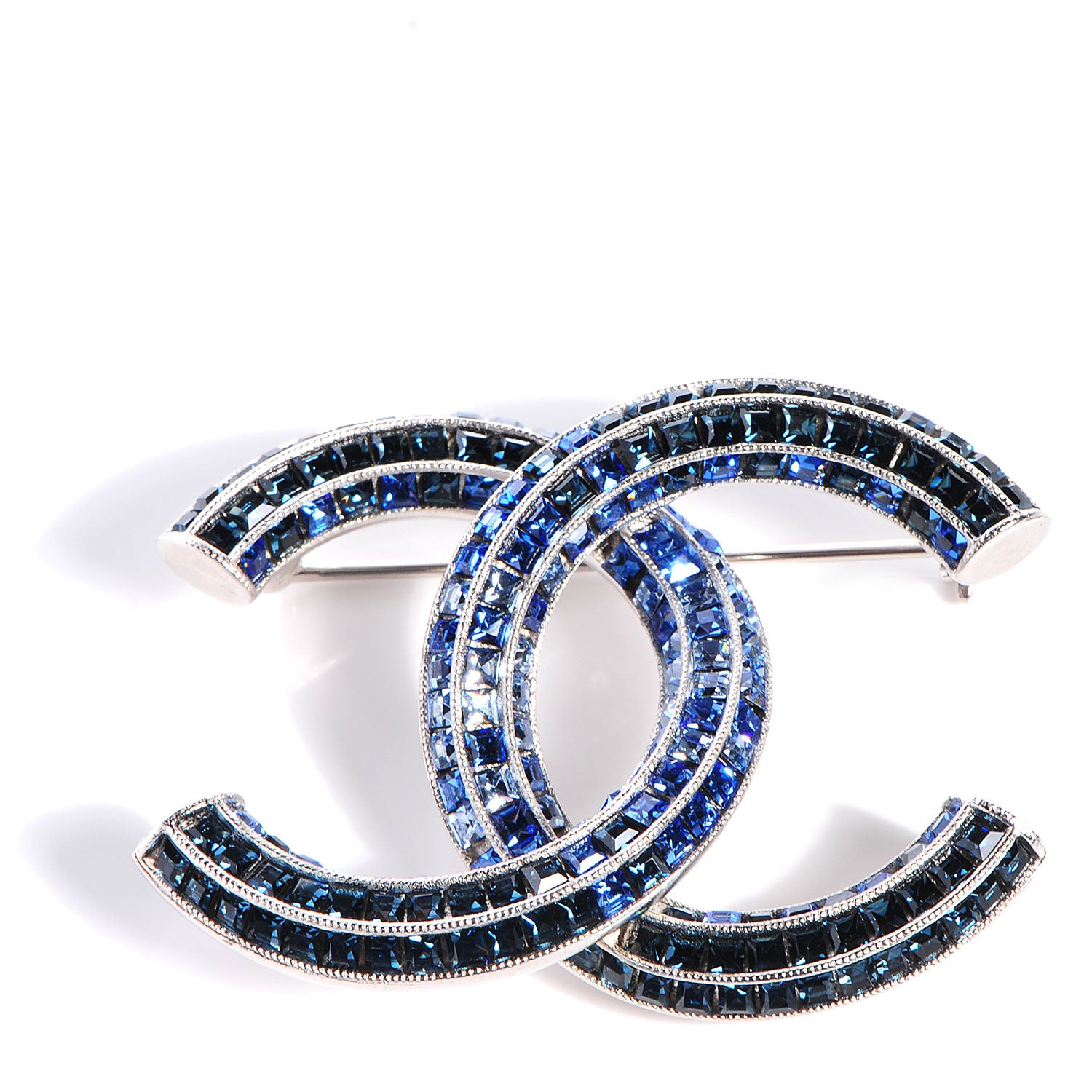 Chanel Crystal Baguette CC Brooch Blue 1 of 5