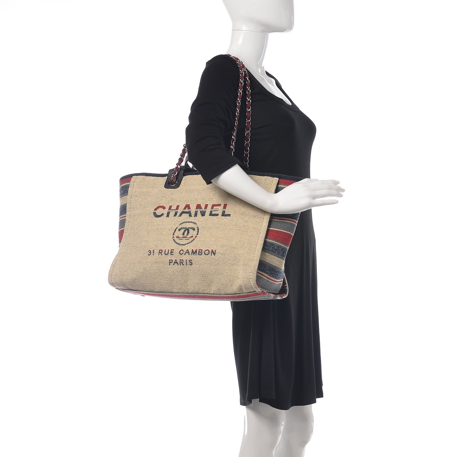 Chanel Striped Canvas Medium Deauville Tote Beige 2 of 12